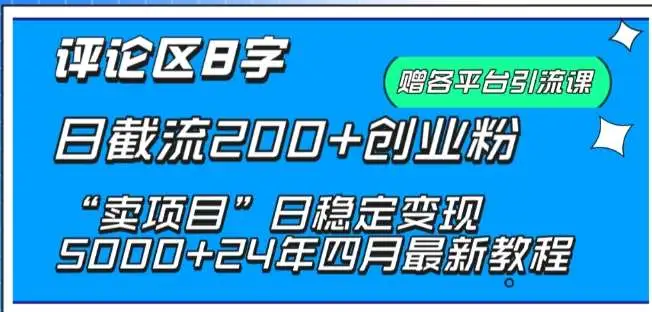 抖音评论区8字日截流200+创业粉 “卖项目”日稳定变现5000+【揭秘】