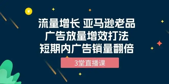 （10112期）流量增长 亚马逊老品广告放量增效打法，短期内广告销量翻倍（3堂直播课）