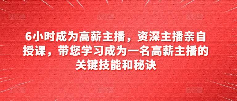 6小时成为高薪主播，资深主播亲自授课，带您学习成为一名高薪主播的关键技能和秘诀