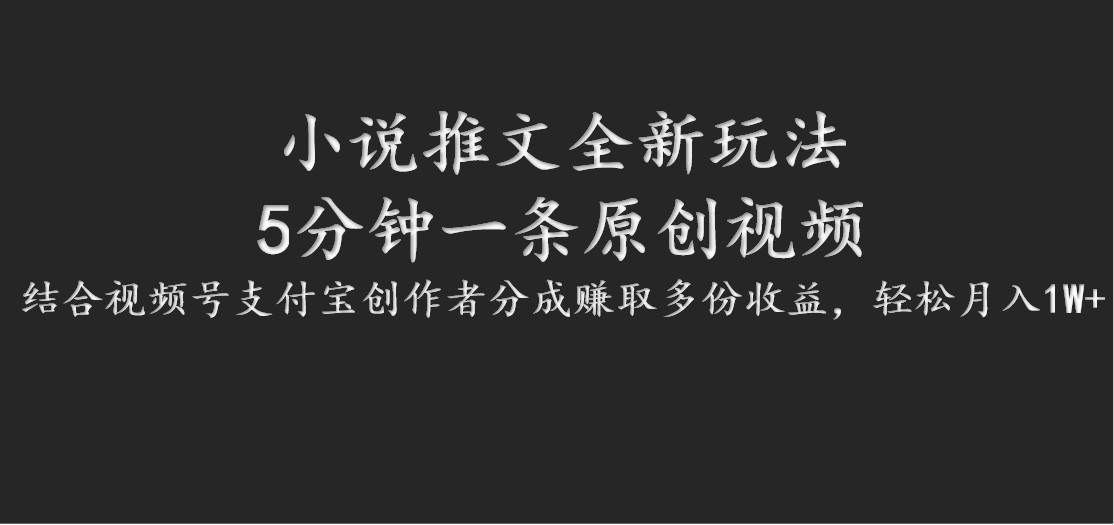 小说推文全新玩法，5分钟一条原创视频，结合视频号支付宝创作者分成赚取多份收益