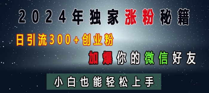 2024年独家涨粉秘籍，日引流300+创业粉，加爆你的微信好友，小白也能轻松上手