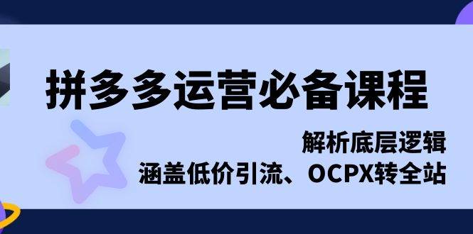 （13700期）拼多多运营必备课程，解析底层逻辑，涵盖低价引流、OCPX转全站