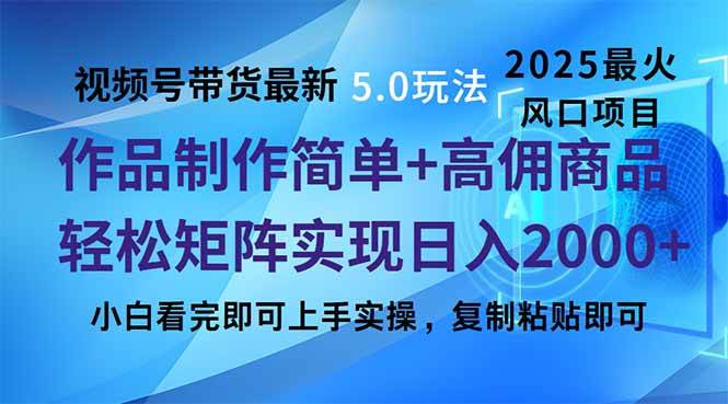 （14191期）视频号带货最新5.0玩法，作品制作简单，当天起号，复制粘贴，轻松矩阵…