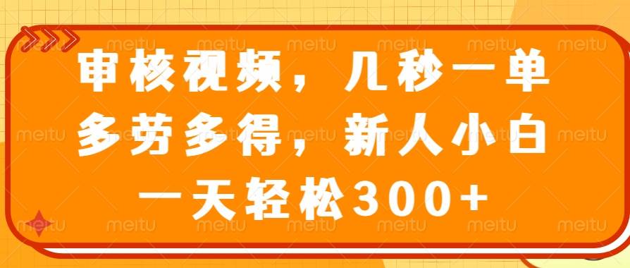 （14294期）审核视频，几秒一单，多劳多得，新人小白一天轻松300+