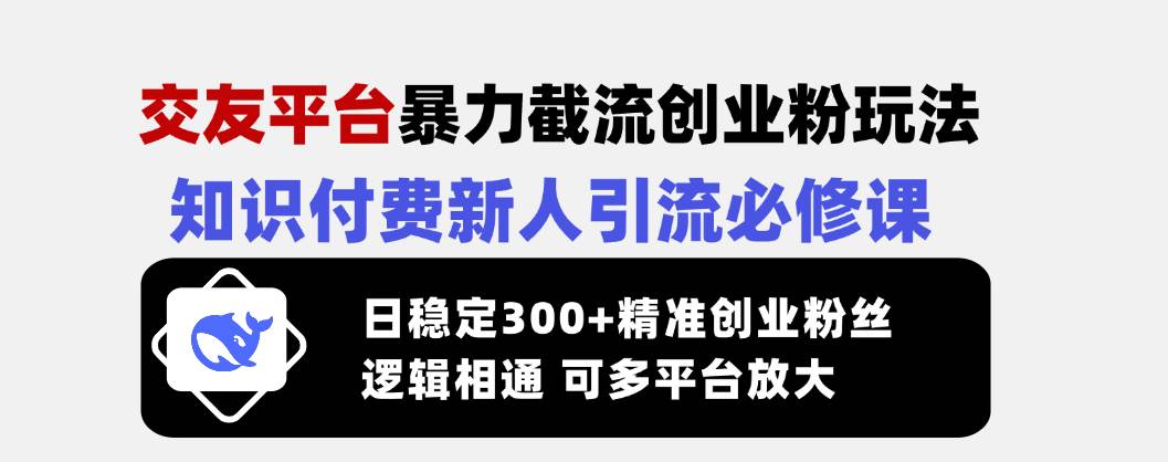 （14432期）交友平台暴力截流创业粉玩法，知识付费新人引流必修课，日稳定300+精准…